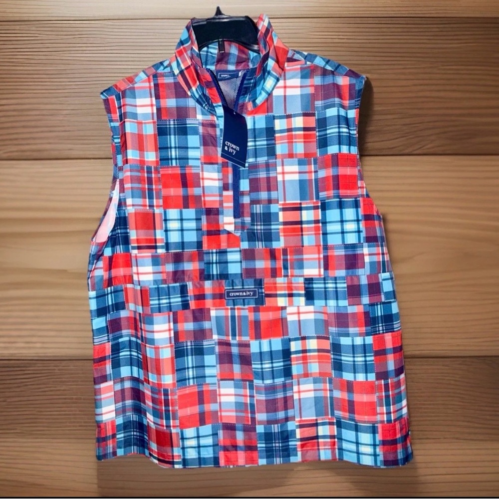 NWT Men’s Crown & Ivy Patchwork Print Vest-Rose Rouge-L